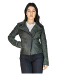Chiodo in Pelle Stampata Donna Verde - Giselle | Leather Trend