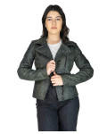 Chiodo in Pelle Stampata Donna Verde - Giselle | Leather Trend