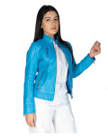 Women's Light Blue Leather Jacket - Giulia | Leather Trend