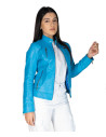 Women's Light Blue Leather Jacket - Giulia | Leather Trend