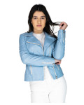 Women's leather jacket mod. Violetta in genuine Blue leather 100% made in Italy