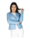 Women's leather jacket mod. Violetta in genuine Blue leather 100% made in Italy