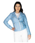 Women's leather jacket mod. Violetta in genuine Blue leather 100% made in Italy