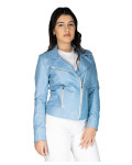 Women's Light Blue Leather Perfecto - Violetta | Leather Trend