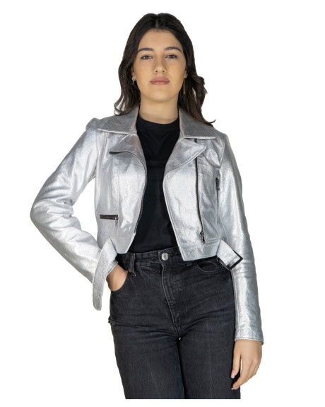 Chiodo in Pelle da Donna Argentato - Chiodino | Leather Trend