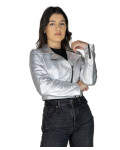 Women's Silver Leather Perfecto - Chiodino | Leather Trend