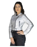 Women's Silver Leather Perfecto - Chiodino | Leather Trend