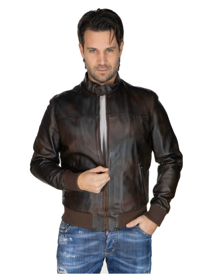Men's Dark Brown Leather Bomber Jacket - Frank | Leather Trend