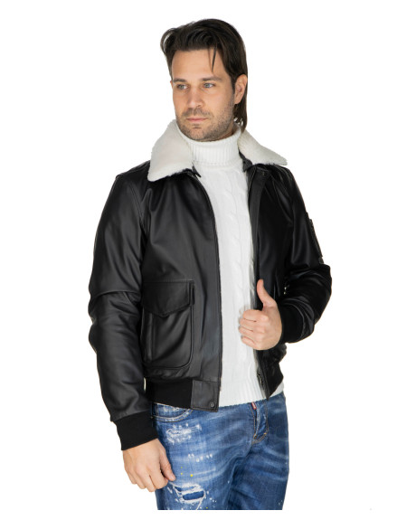 Giacca in pelle uomo mod. aviatore nero in vera pelle 100% made in Italy 2