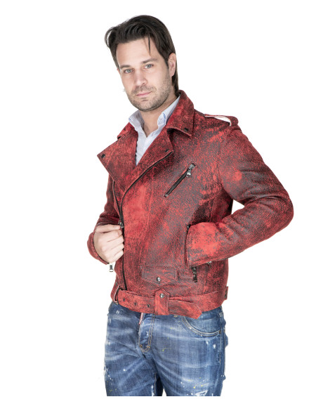 Men's Red Leather Three-Pocket Perfecto - Armando | Leather Trend