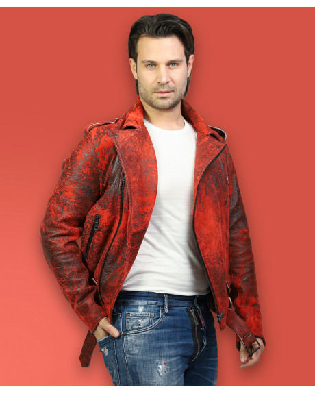 Men's Red Leather Three-Pocket Perfecto - Armando | Leather Trend 2