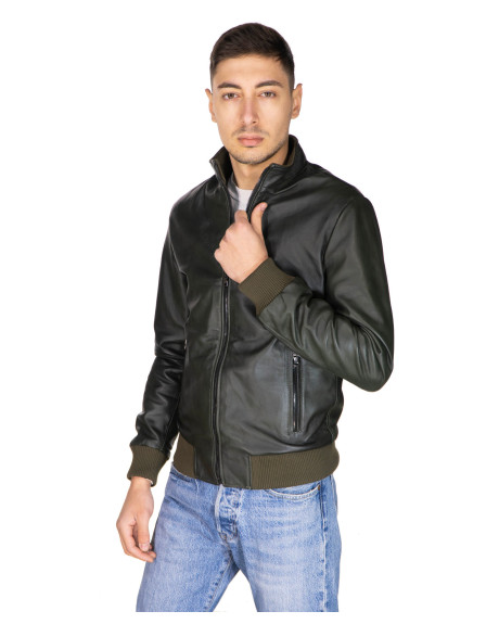 Men's Green Bomber Leather Jacket – Victor | Leather Trend
