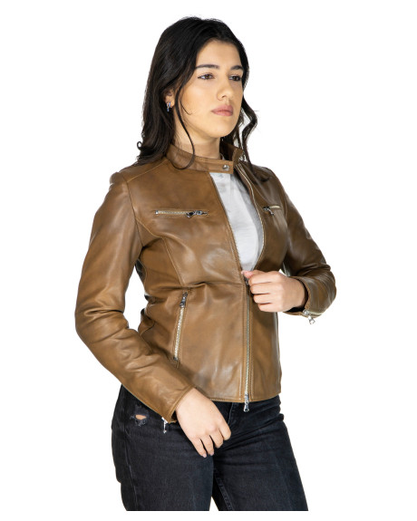 Women's Light Brown Leather Jacket - Vanessa | Leather Trend 2