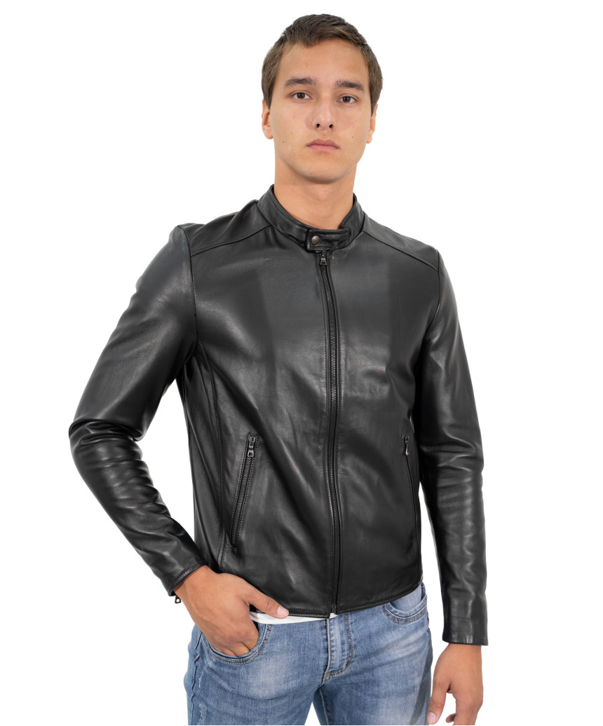 U09 - Men's Genuine Black Leather Jacket