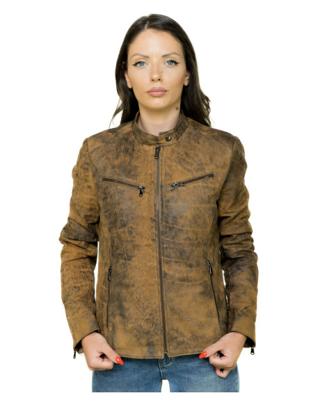 Giacca Donna in Pelle Tamponata Cuoio – Vanessa | Leather Trend