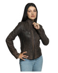 Dark Brown Buffered Leather Biker Jacket - Kelly | Leather Trend