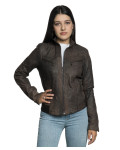 Biker in Pelle Tamponata Donna Testa di Moro - Kelly | Leather Trend