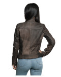 Dark Brown Buffered Leather Biker Jacket - Kelly | Leather Trend