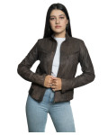 Biker in Pelle Tamponata Donna Testa di Moro - Kelly | Leather Trend