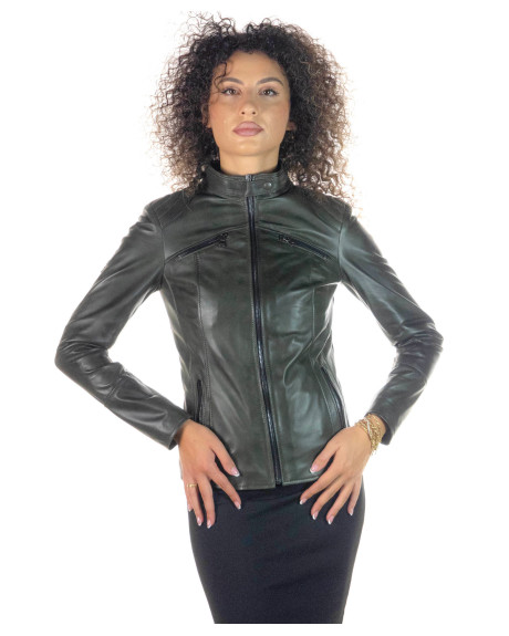 Women's Dark Green Leather Jacket - Michela | Leather Trend