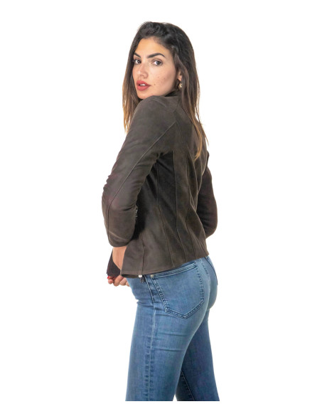 Violetta Bis - Women's Dark Brown Nubuck Leather Jacket 2