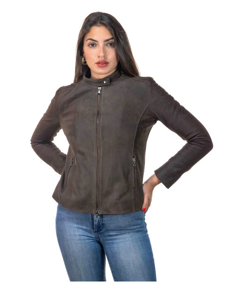 Violetta Bis - Women's Dark Brown Nubuck Leather Jacket