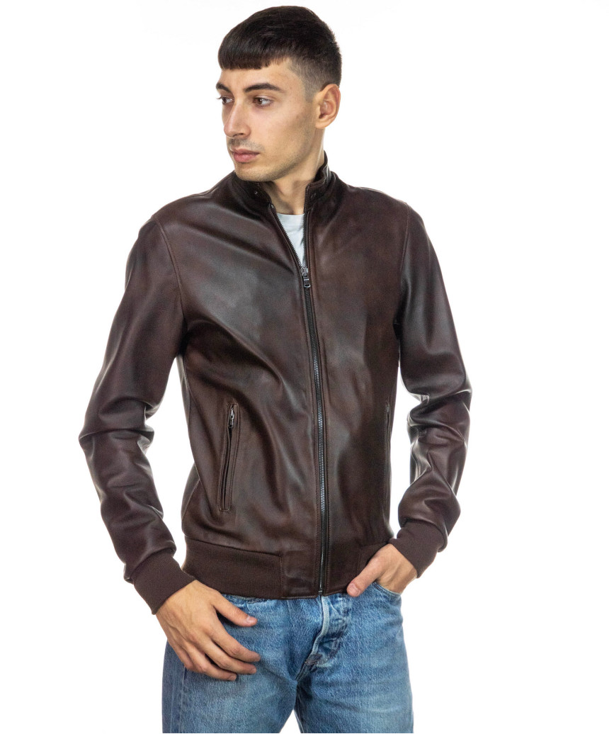 Bomber Napoli - Bomber Men in Genuine Dark Brown Leather