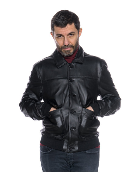 Bomber in Pelle da Uomo Nero - U03 | Leather Trend
