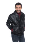 Men's Black Leather Bomber Jacket - U03 | Leather Trend