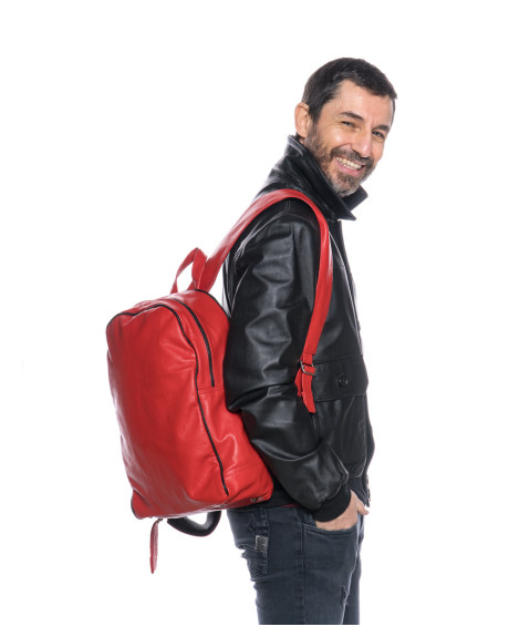 Leather backpack mod. Palermo Smooth leather version in genuine dark Red 100% made in Italy 2