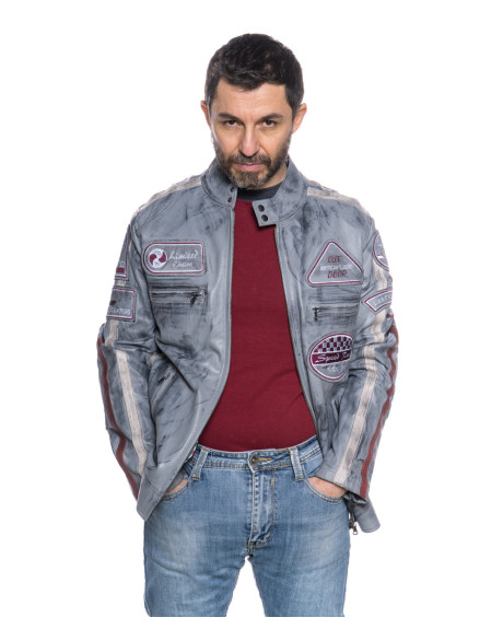 Men's Gray Buffed Leather Biker Jacket – Axel | Leather Trend 2