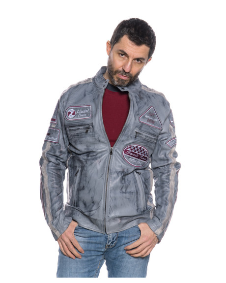 Men's Gray Buffed Leather Biker Jacket – Axel | Leather Trend