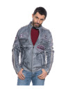 Biker in Pelle Tamponata da Uomo Grigio – Axel | Leather Trend