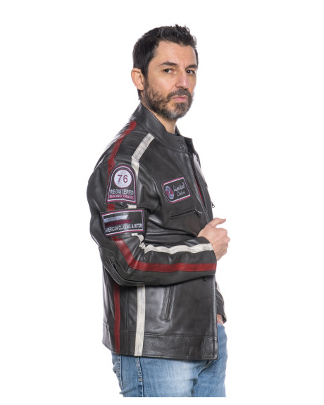 Biker in pelle donna mod. Motociclista Uomo Grigio in vera pelle 100% made in Italy