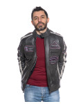 Man's leather jacket mod. biker in genuine grey leather 100% made in Italy