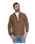 Men's Light Brown Reindeer Leather Bomber Jacket | Leather Trend