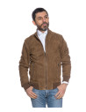 Men's Light Brown Reindeer Leather Bomber Jacket | Leather Trend