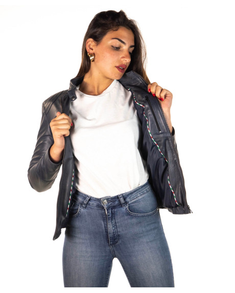Women's Blue Leather Jacket - Michela | Leather Trend 2